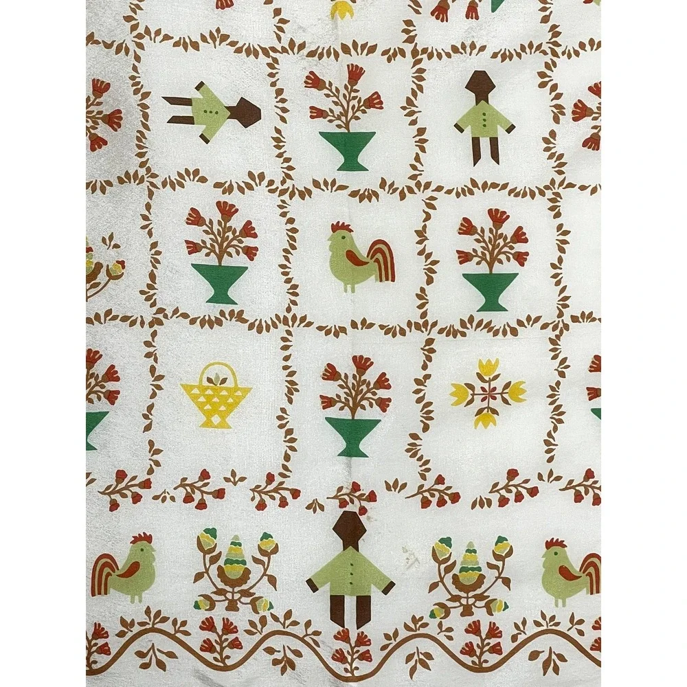 Echo Folk Art Rooster Basket Floral Silk Scarf Cottagecore Prairie 21
